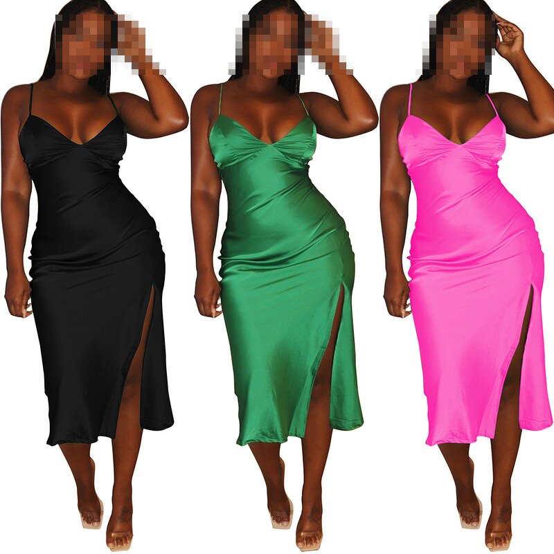 Women's Midi Dress Manufacturer - Backless Sleeveless Sexy Beach Bodycon Strap Slit