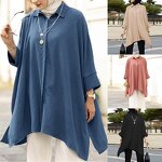 Muslim Blouse Manufacturer - Wholesale Cheap Malaysia Solid Color Pleated Long Sleeve