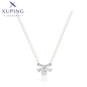 Women Necklace Manufacturer - XUPING X000967194 Platinum Plated Ribbon Beaded Simple