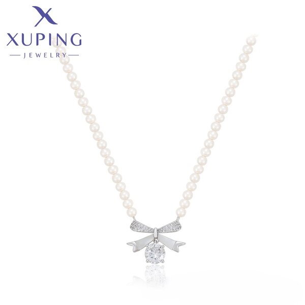 Women Necklace Manufacturer - XUPING X000967194 Platinum Plated Ribbon Beaded Simple