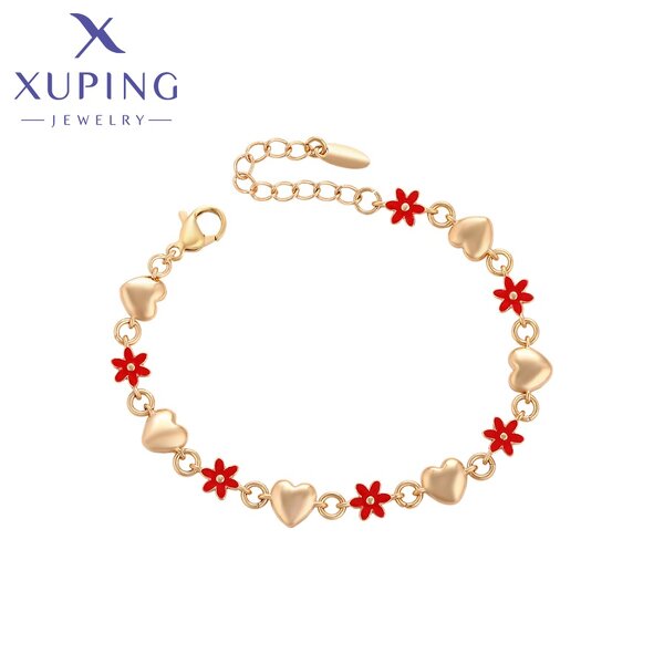 Women Bracelet Manufacturer - XUPING X000973574 18K Gold Plated Flower Red Heart Chain