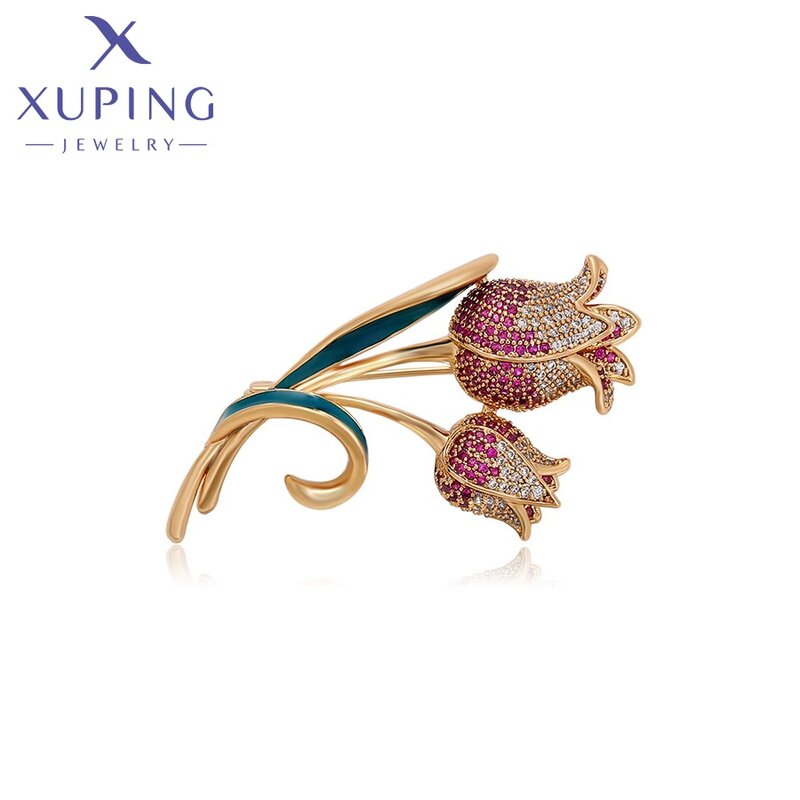 Women Brooch Manufacturer - XUPING A00669935 18K Gold Plated CZ Tulip Flower Fashion
