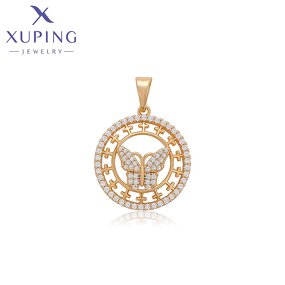 Women Pendant Manufacturer - XUPING X000759187 18K Gold Plated Butterfly Circle Necklace
