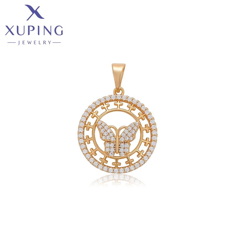 Women Pendant Manufacturer - XUPING X000759187 18K Gold Plated Butterfly Circle Necklace