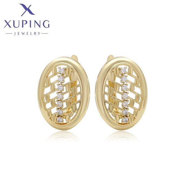 Huggie Earring Manufacturer - XUPING X000767234 14K Gold Plated Crystal Minimalist