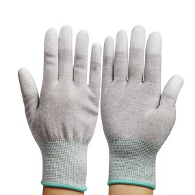Work Gloves Manufacturer - Customizable Anti Static Knitted White PU ESD Carbon Fiber Top Fit