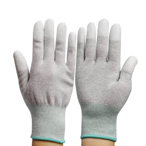 Work Gloves Manufacturer - Customizable Anti Static Knitted White PU ESD Carbon Fiber Top Fit