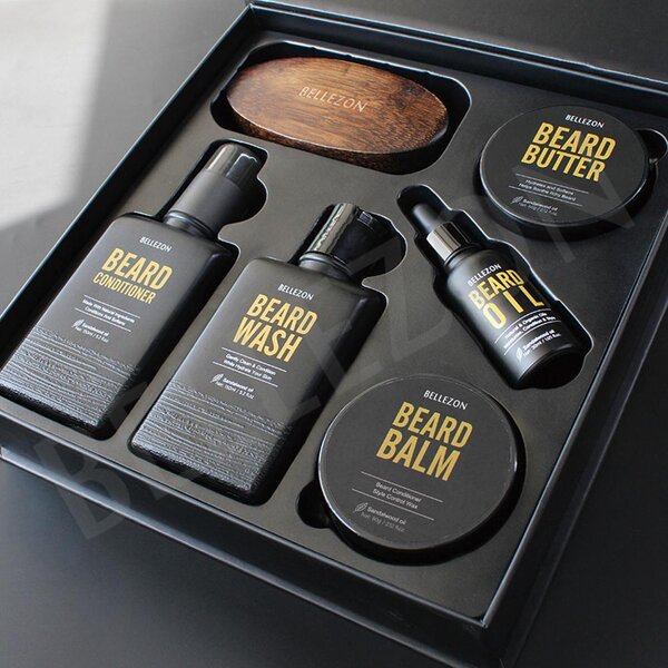 Beard Care Set Manufacturer - Bellezon Private Label Grooming Kit Oil Balm Butter Comb Brush