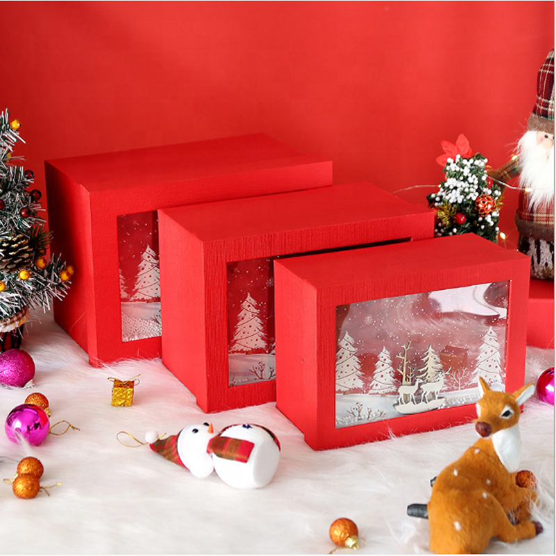 Gift Box - Manufacturer - TikTok Christmas - Square Wood Carving - Cosmetic Packaging - Deer Tree Design