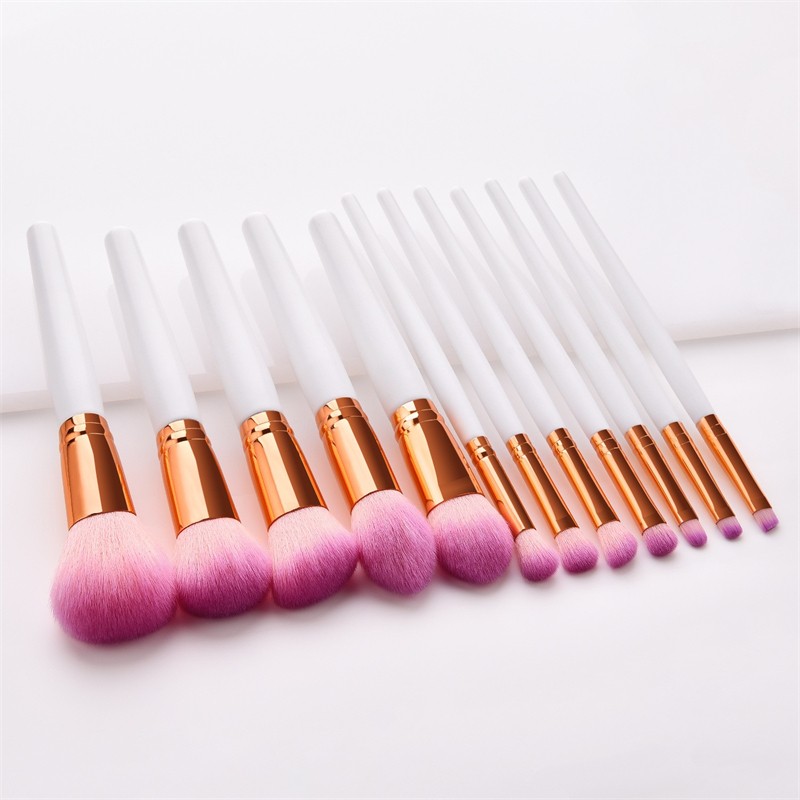 Premium Makeup Brush Set Supplier - OEM 12pcs White Gold Handle Gouache Tools