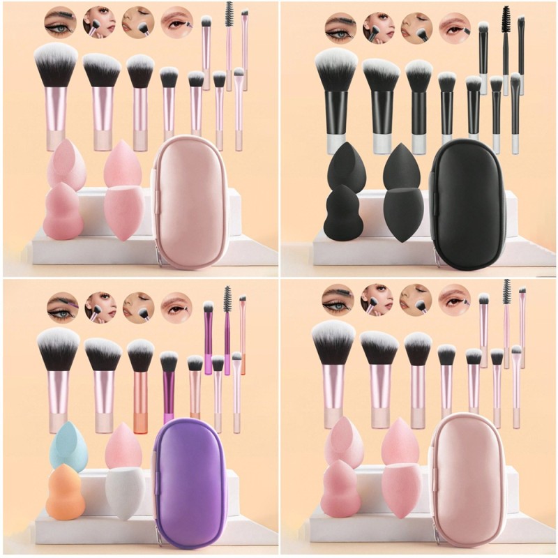 Mini Brush Set Manufacturer - OEM Transparent Handle Portable 4 Puff Set