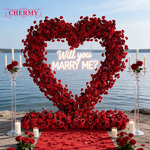 Artificial Flower Wall Manufacturer - Dalian Chermy New Design White Rose Heart for Wedding Background