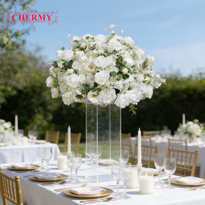 Artificial Flower Ball Manufacturer - Wedding Silk Rose Burnt Orange for Table Decoration