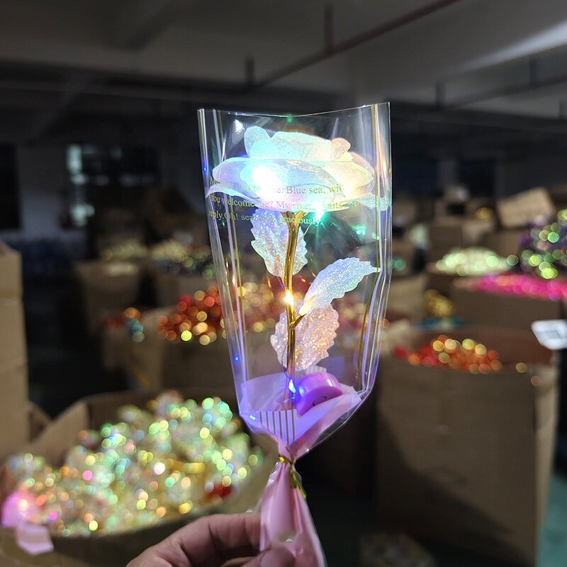 Plastic Rose Manufacturer - Exquisite Colorful Gold with Transparent Packaging for Home Decoration Gift