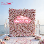 Artificial Flower Wall Backdrop Manufacturer - Wholesale Pink 8ft X 8ft Roll up Rose Wall Panel