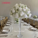 Artificial Flower Ball Manufacturer - 40cm to 80cm Large Rose Silk White for Wedding Table Centerpieces