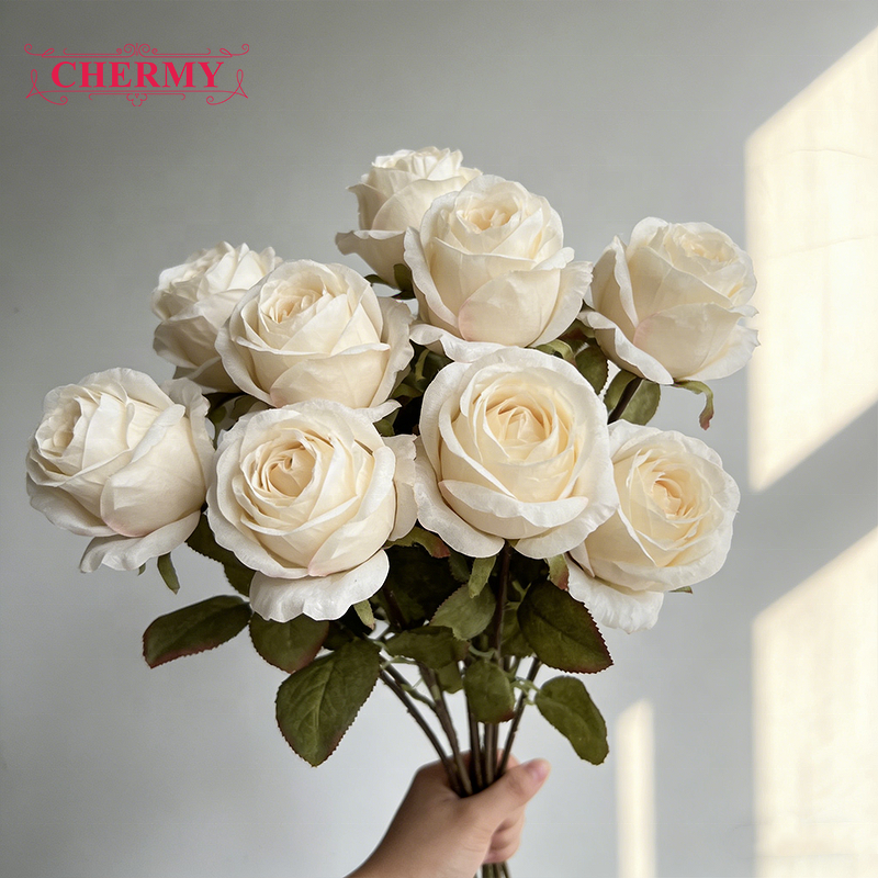 Artificial Rose Manufacturer - Dalian Chermy DC128 Single Stem Beige for Wedding Table