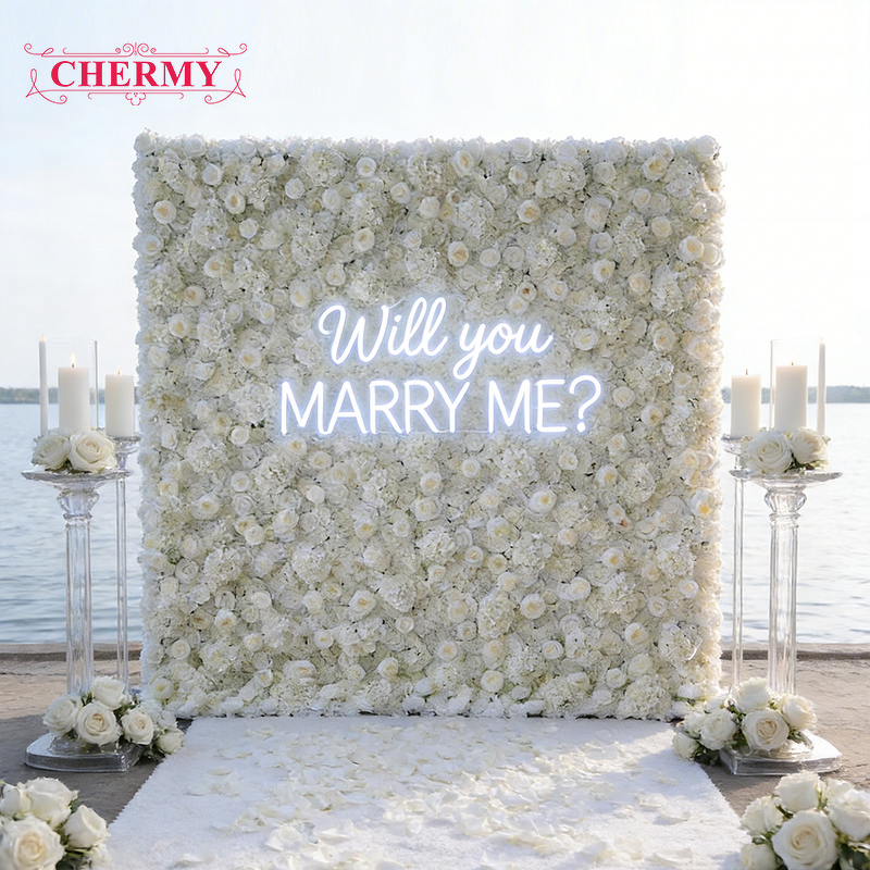 Artificial Flower Wall Backdrop Manufacturer - Custom 3D Roll Up Silk White 8Ft X 8Ft for Wedding