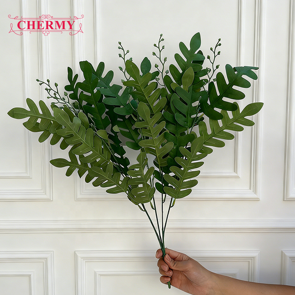 Artificial Locust Leaves Manufacturer - TH1540 Factory Price 5-Stem Bundle Green Plant Decor