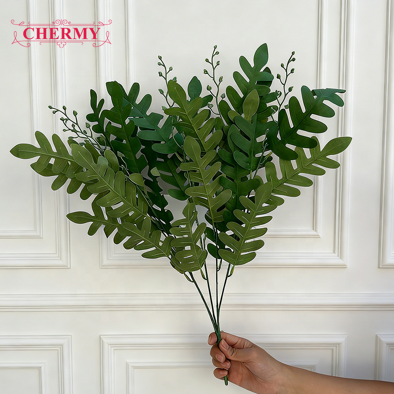 Artificial Locust Leaves Manufacturer - TH1540 Factory Price 5-Stem Bundle Green Plant Decor