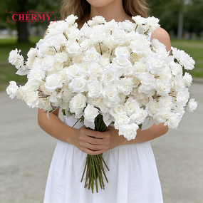Artificial Rose Manufacturer - Dalian Chermy Factory Price 5-Head White Silk for Wedding Decor