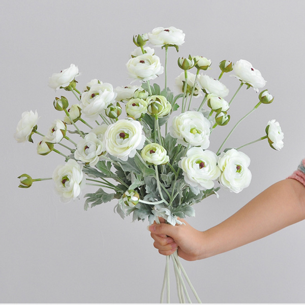 Artificial Ranunculus Manufacturer - TH1497 Wholesale High End Simulation 6 Heads Silk White Pink Mini