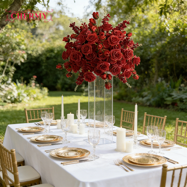 Artificial Flower Ball Manufacturer - OEM High Quality 50cm 60cm 70cm Red Silk for Wedding Event