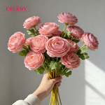 Artificial Ranunculus Manufacturer - Dalian Chermy DC014 3-Heads White Silk for Wedding Decor