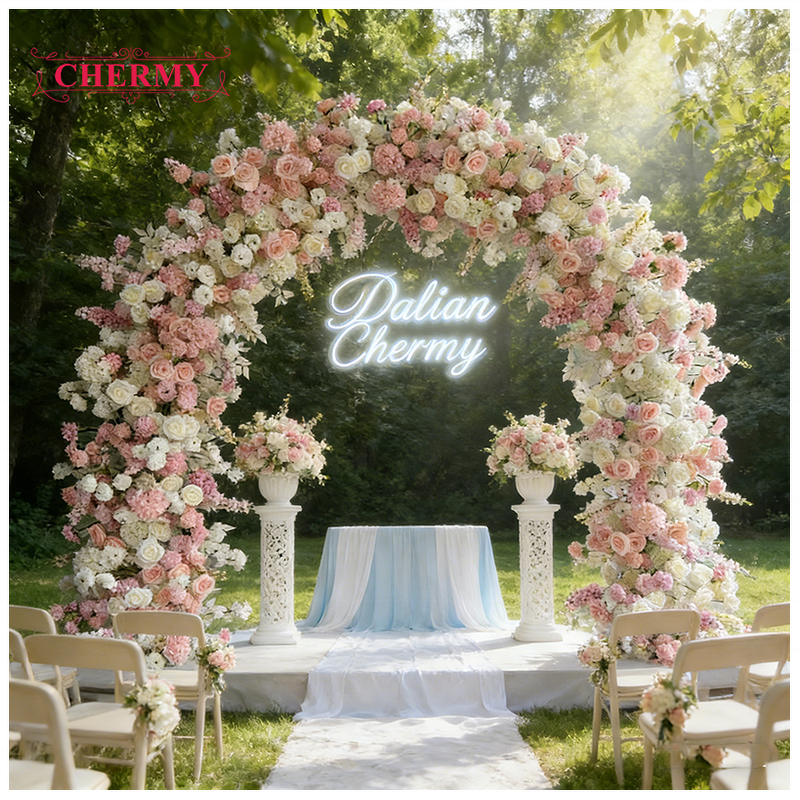 Artificial Flower Arch Manufacturer - 2026 New Customized Size U-Shape Pink Roses for Wedding