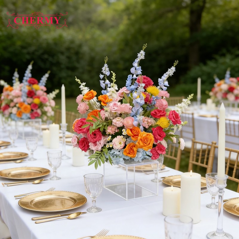 Artificial Aisle Centerpiece Manufacturer - Customized Orange Hot Pink with Plants Greenery Garland