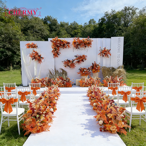 Artificial Flower Row Manufacturer - Dalian Chermy Luxury Autumn Orange for Party Wedding Arch Backdrop