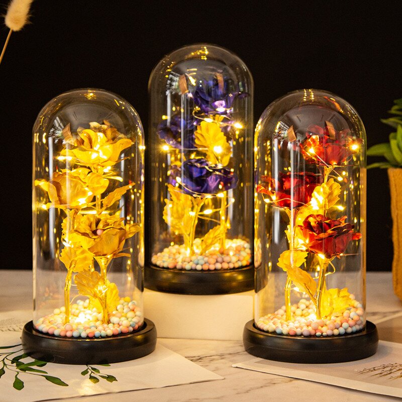 Gold Foil Rose Manufacturer - Valentines Day Gift Wholesale in Glass Dome