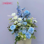 Artificial Flowers Manufacturer - CM-TW022 Custom New Blue Theme for Wedding Background Wall Stage