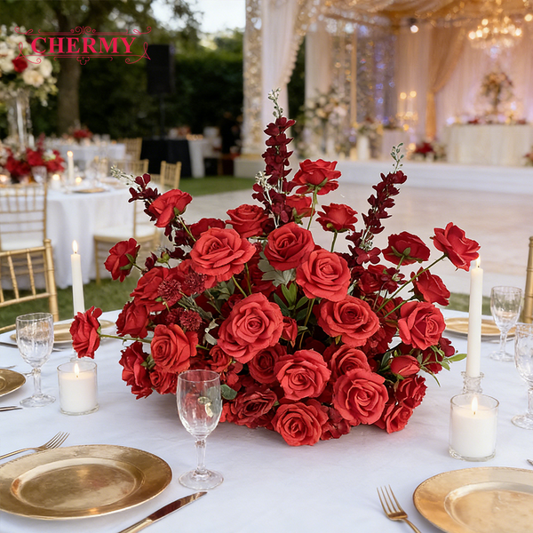 Artificial Flower Ball Manufacturer - Wholesale Red Wedding Centerpiece Rose Large Arrangement