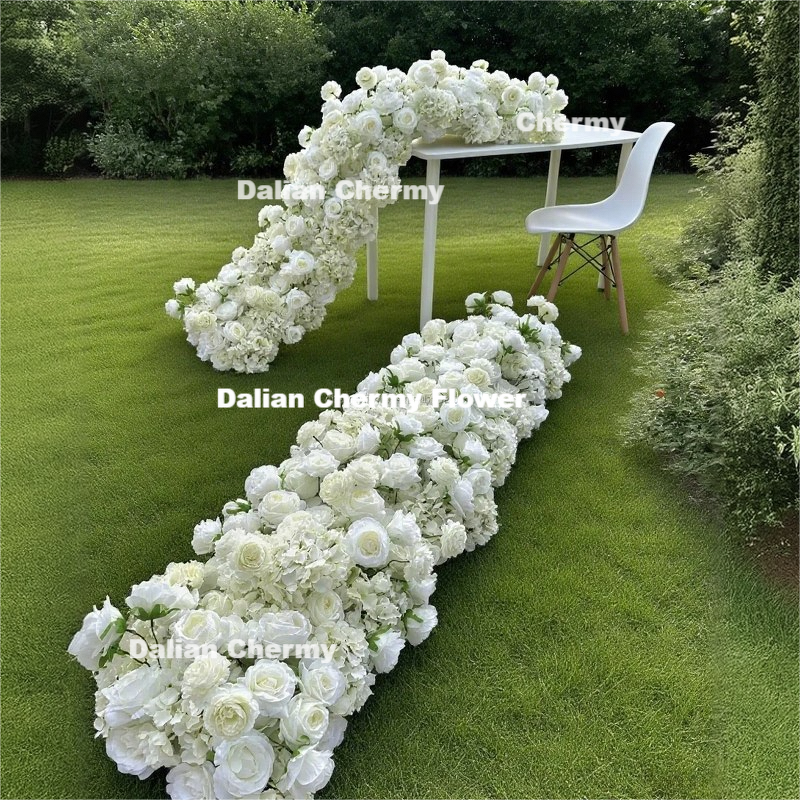 Artificial Silk Flower Runner Manufacturer - Dalian Chermy Rose Hydrangea 200cm White Red for Wedding Table