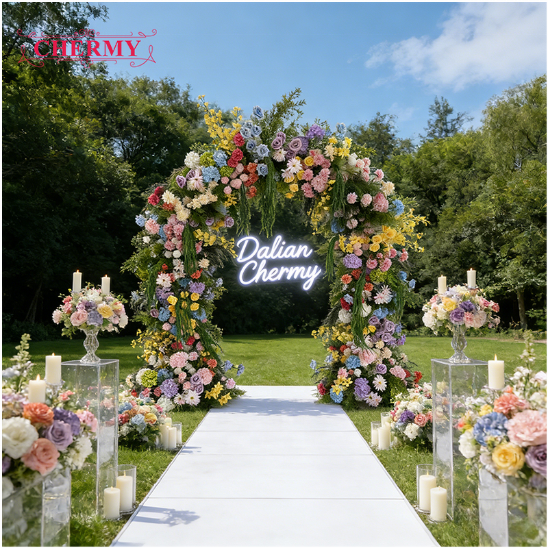 Artificial Flower Arch Manufacturer - with Stand Colorful Silk Rose Romantic Wilderly Bride Gender Reveal