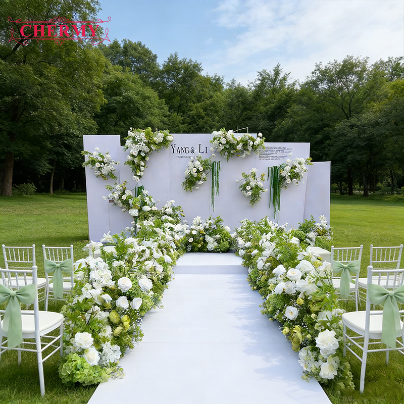 Artificial Flower Arrangement Manufacturer - CM-TW005 White Green for Wedding Aisle Backdrop