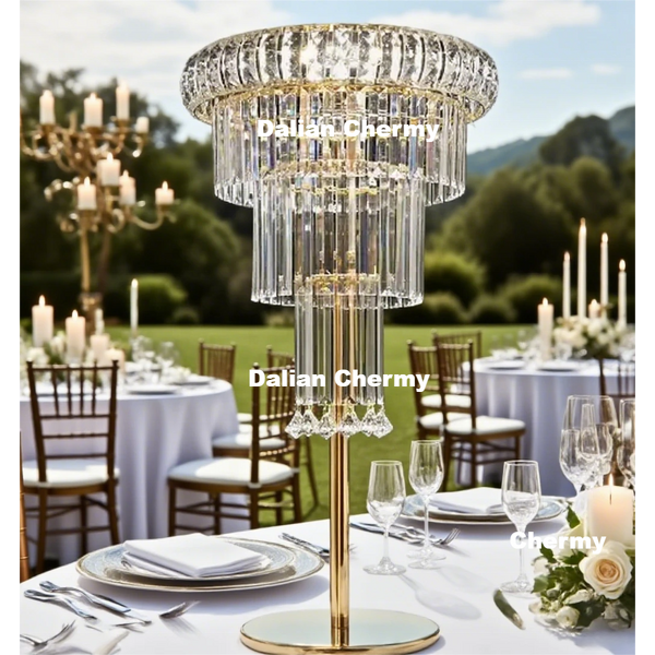 Acrylic Flower Stand Manufacturer - Hotel Home Table Gold Crystal With Light for Wedding Centerpiece