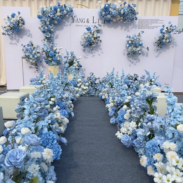 Artificial Aisle Flower Manufacturer - CM-TW002 Blue White Hanging Silk for Wedding Background