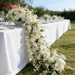 Artificial Floral Garland Manufacturer - Luxury White Rose Babysbreath High-Density Silk for Wedding Table & Staircase
