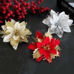 Artificial Poinsettia Flower Manufacturer - Red Gold Silver Glitter for Christmas Tree Ornaments