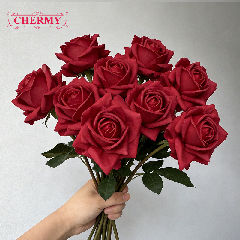 Artificial Rose Manufacturer - Dalian Chermy DC058 Red Real Touch for Home Wedding Decoration
