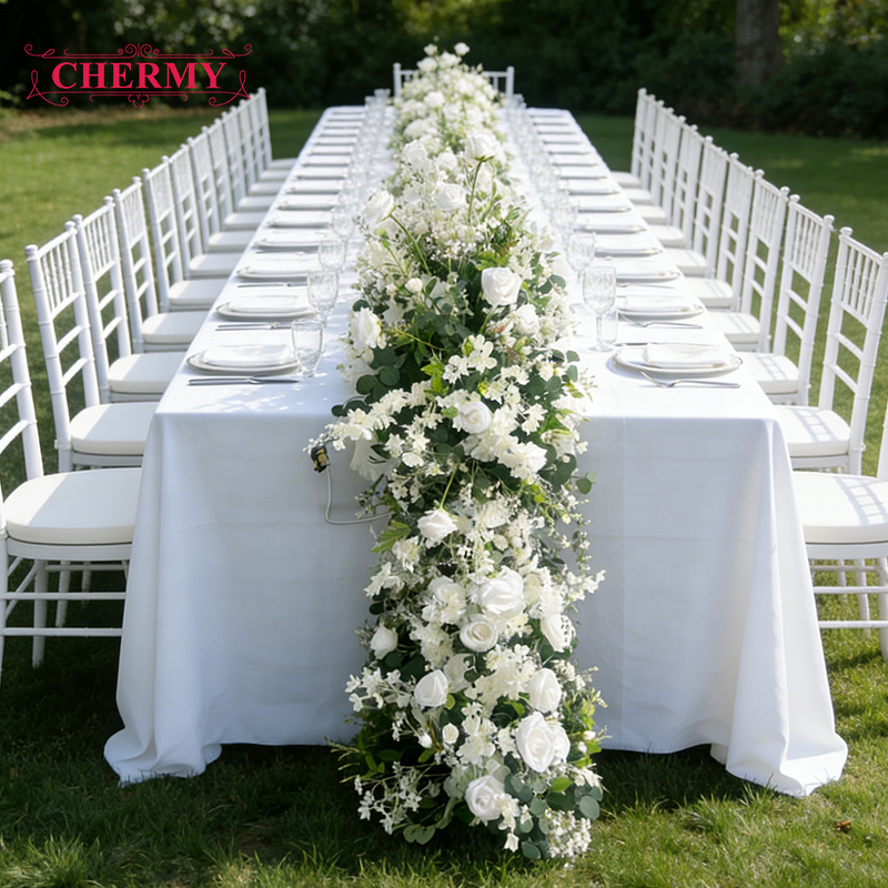 Artificial Flower Row Manufacturer - Luxury Green Plants for Wedding Table Runner Floor Floral Backdrop
