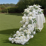 Artificial Flower Runner Manufacturer - OEM Dalian Chermy Table Centerpiece White Red Rose Silk Row Aisle