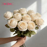 Artificial Rose Manufacturer - Dalian Chermy DC128 Single Stem Beige for Wedding Table