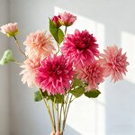 Artificial Dahlia Manufacturer - Dalian ChermyDC033 3-Head Pink Silk for Wedding Party