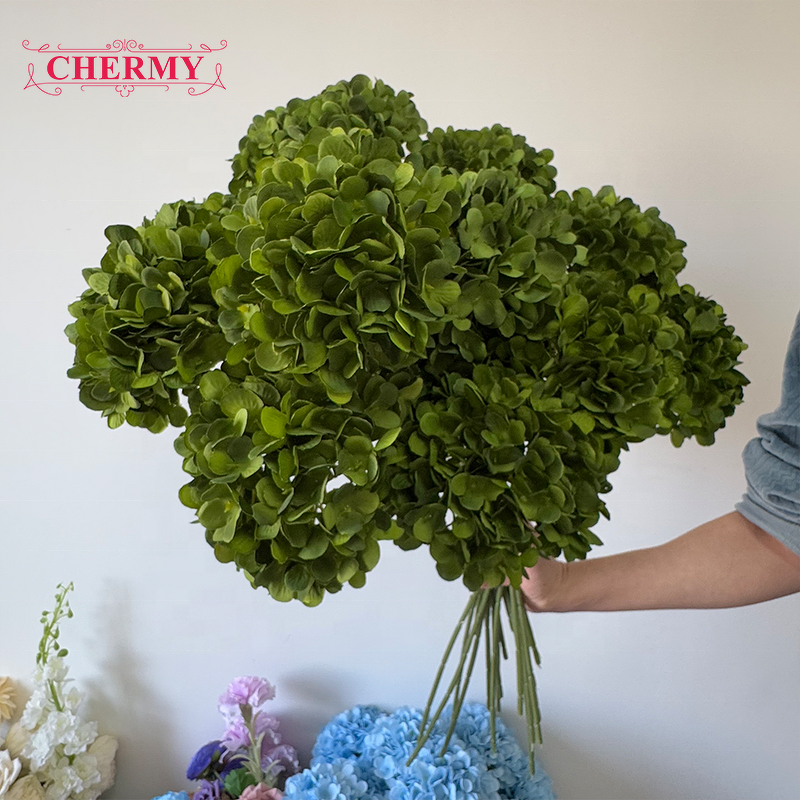 Artificial Hydrangea Manufacturer - Best Seller Large Head Silk Dark Green