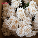 Artificial Rose Manufacturer - DC113 Dalian Chermy 3 Heads 7 Heads Beige High-grade Silk Realistic