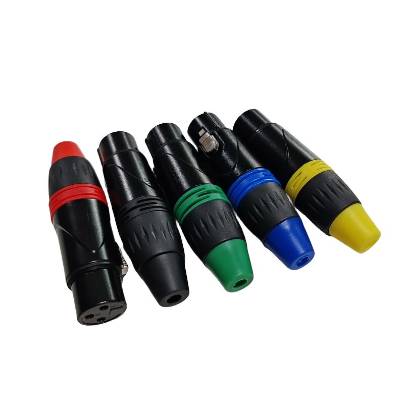 Audio Connector - Cannon 3-Pin XLR Balanced Plug - MIC Cable Adapter - Brass Contact Black Yellow Blue Red