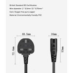 Power Cord - BS Certified 0.75mm² British Stand Pure Copper - 8 Shape Tail Lamp 2 Core Plug